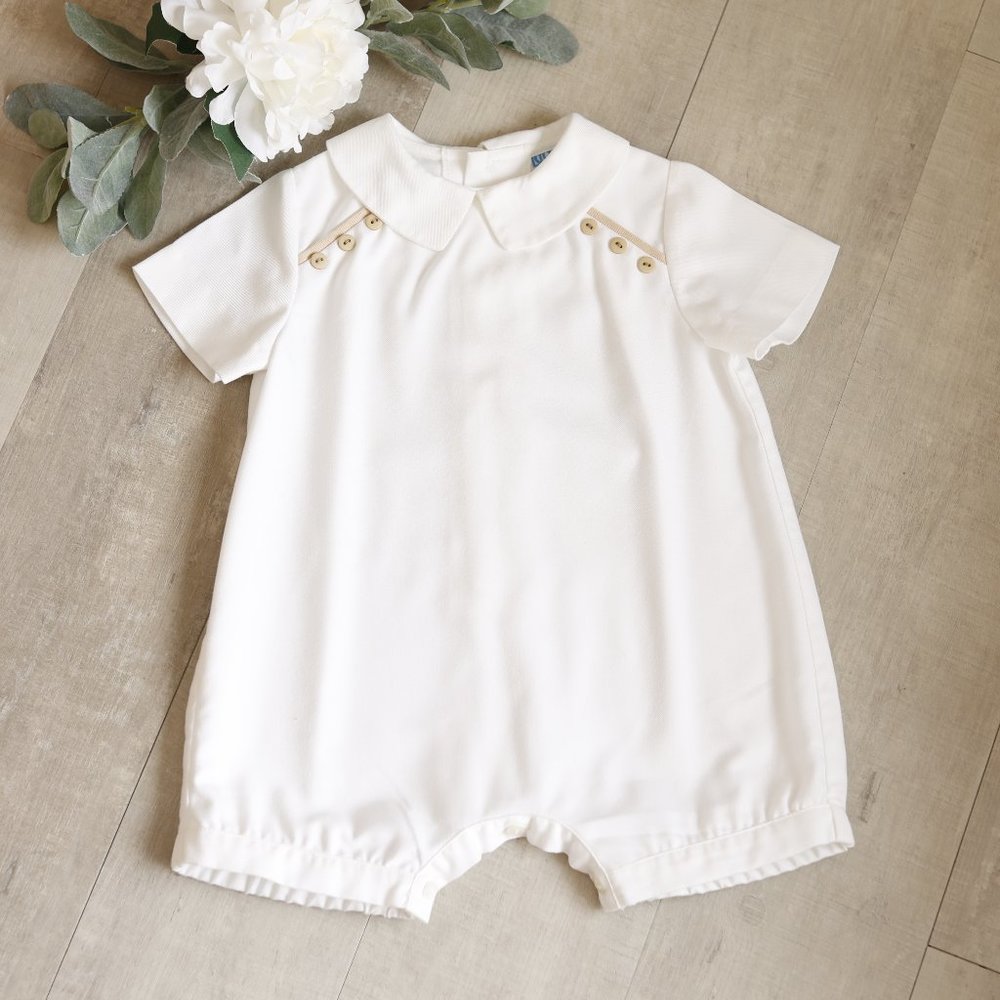 Boys White Dressy Romper Boutique Size 12 Months Portrait Special Occasion NWOT